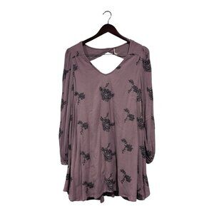 Free People Purple Floral Austin Embroidered Dress Womens Mini Long Sleeve Sz XS